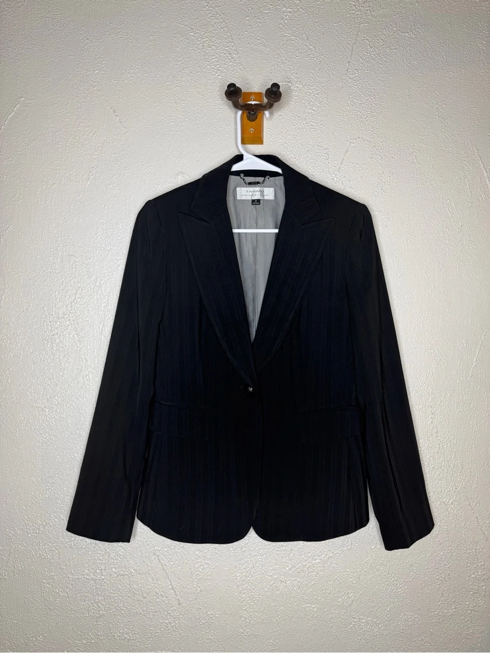 Tahari ASL Black Pinstripe Single-Button Blazer